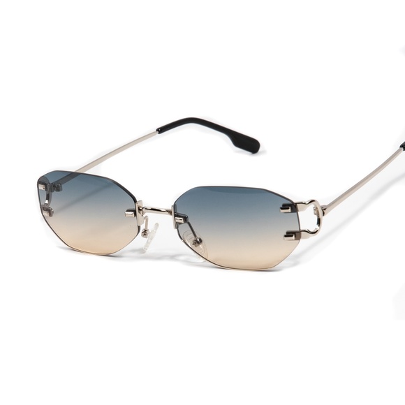 Mens Luxury Grey And Tan Gradient Tint Rimless Sunglasses - Picture 7 of 7